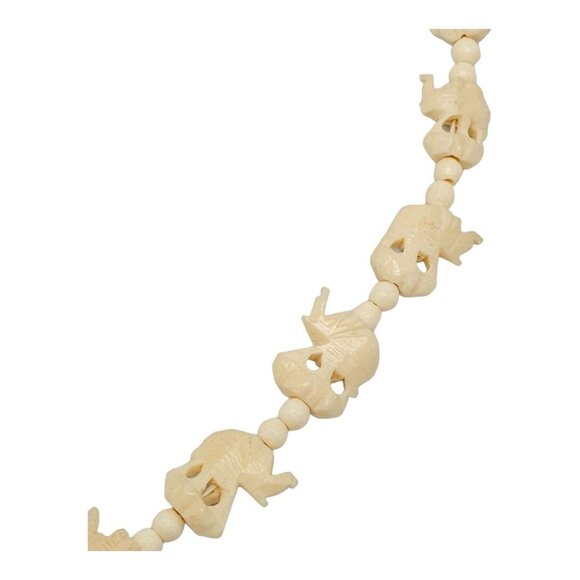 Bovine Bone Bead Beaded Elephant Carved Statement Necklace - Picture 4 of 6